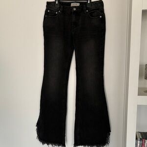 Free People We the Free Vintage Flare Black Wash Raw Hem Jeans 25
